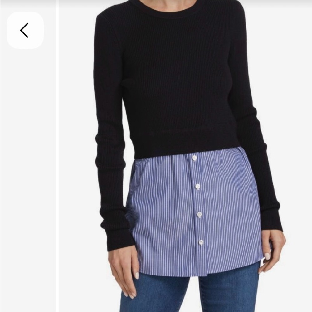 Veronica Beard Navy Blue Striped Mixed Media Sweater XS